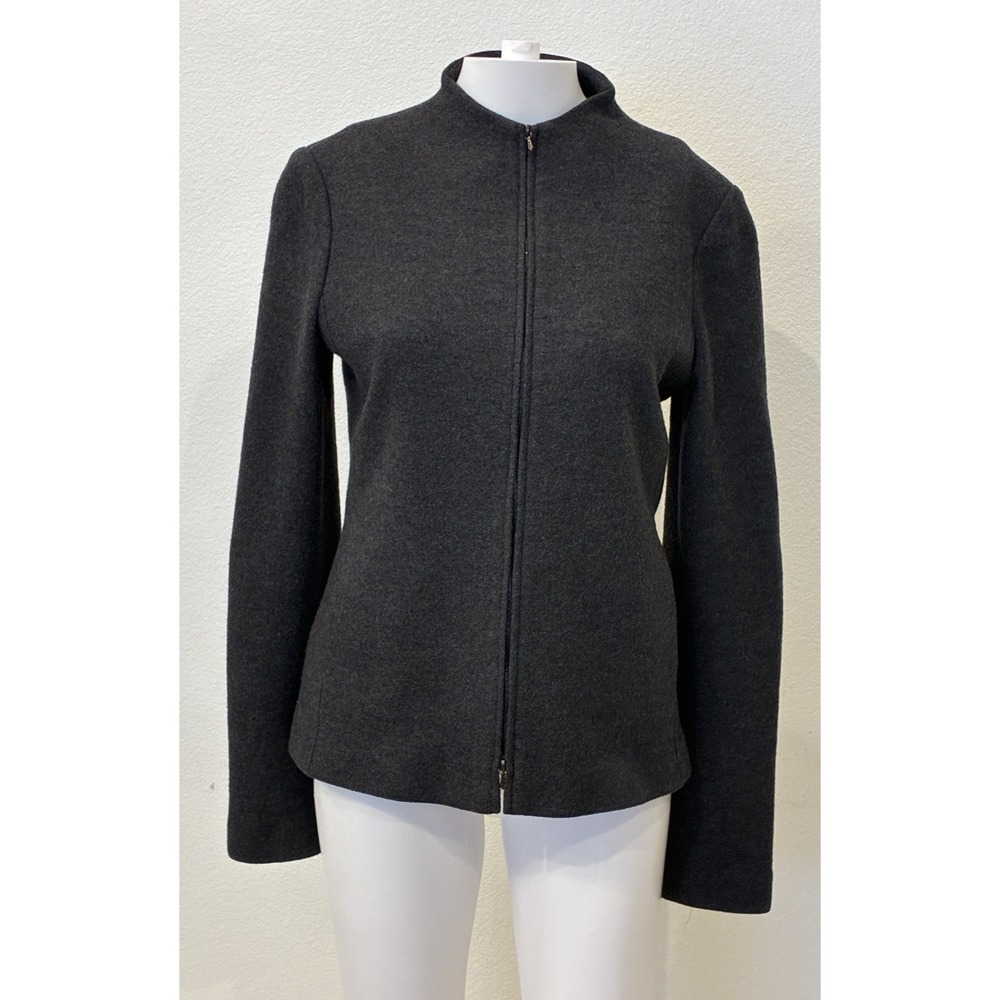 Lida Baday 100% Merino Wool Full Zip Mock Neck Structured Knit Jacket Sz 10